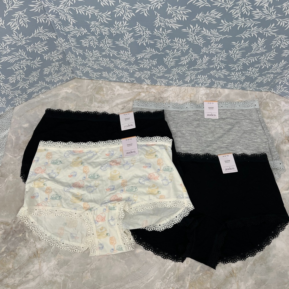 NEW Auden boyshort panties cloud knit underwear LOT 4pr black gray M boy shorts